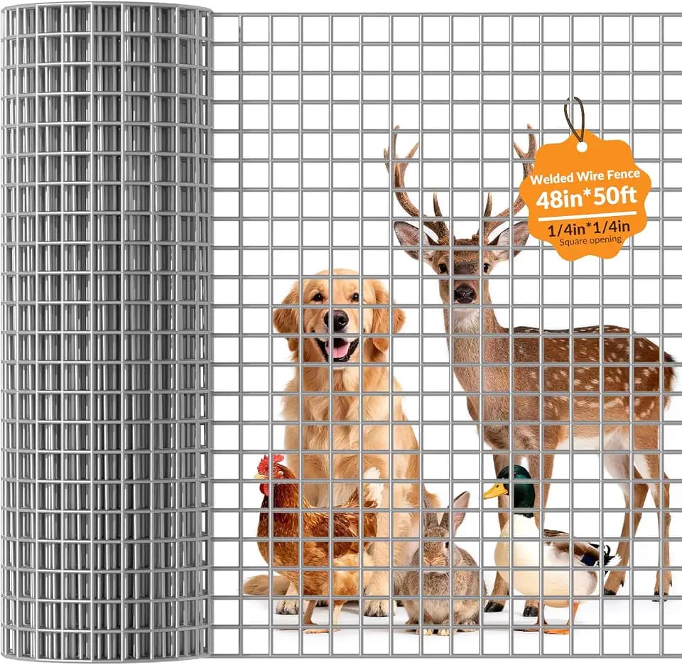 Welded Wire Fence 1/4 inch 48in x 50ft, Galvanized Chicken Wire Fencing 19 Gauge,Heavy Duty Hot Dip Galvanized Wire Fence Roll for Chicken Poultry Coop, Animal, Fencing,Garden Protection
