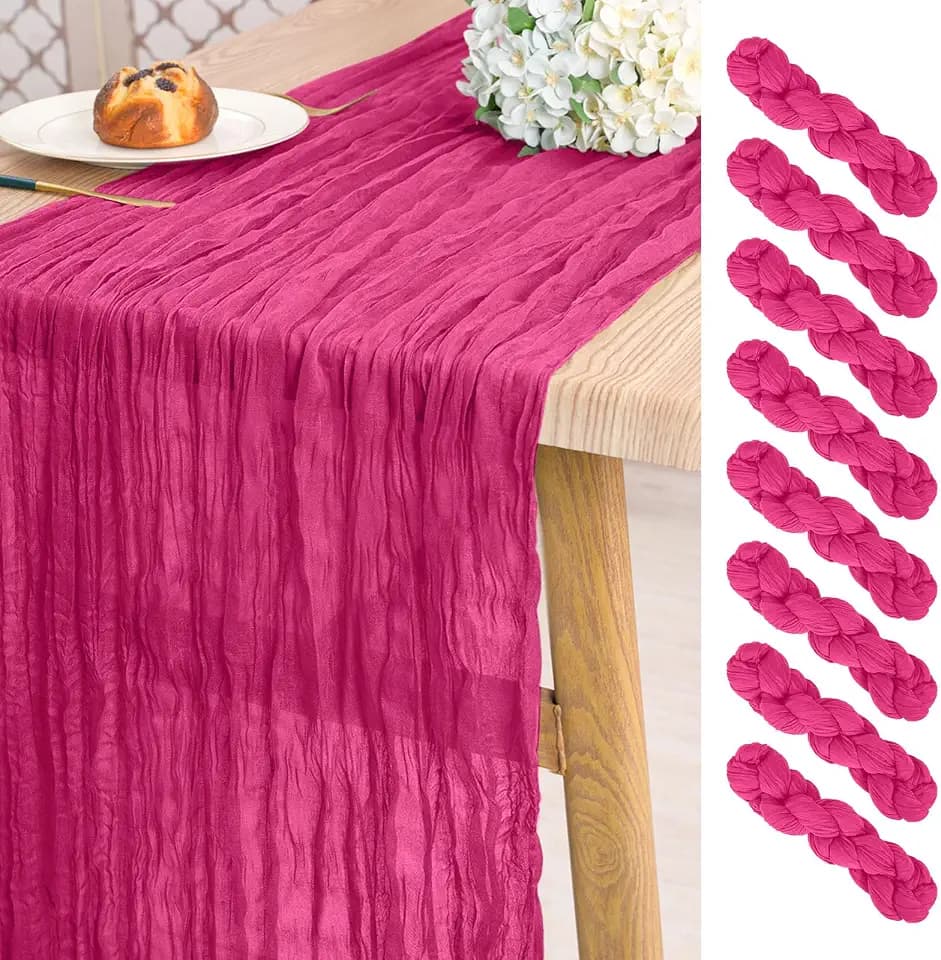 Pesonlook 8 Stück Heißrosa Käsetuch Tischläufer für Hochzeit,55 x 300 cm
