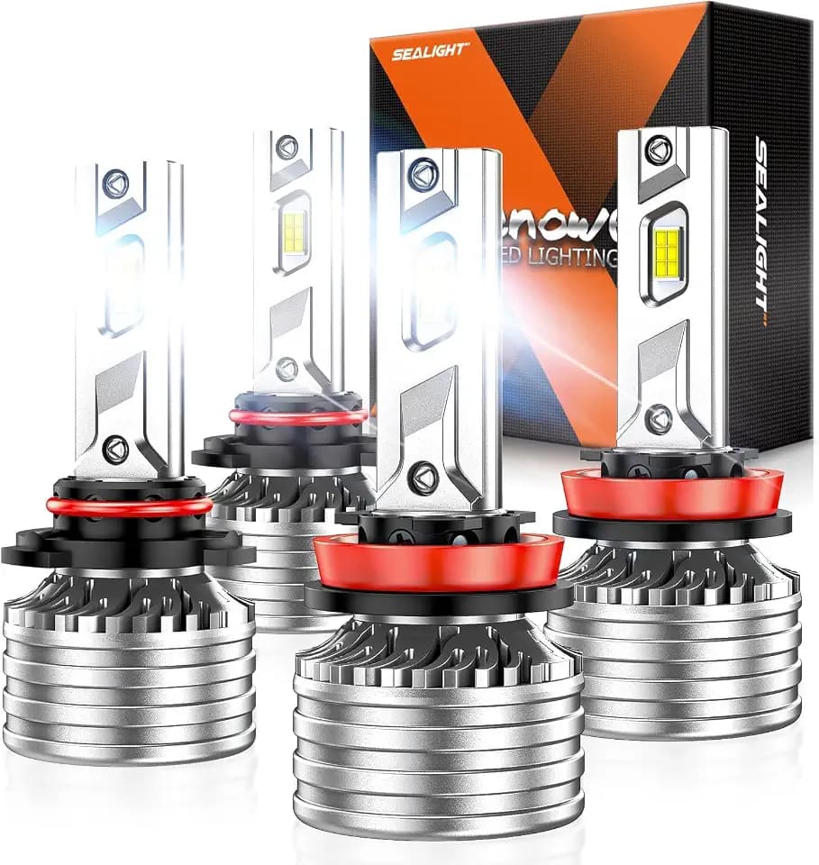 SEALIGHT 9005 H11 Bulbs, 240,000LM 17X Brightness, HB3 H8/H16/H9 6500K Cool White LED Bulbs, IP68 Waterproof 80000Hrs Lifespan, 5X Heat Dissipation driving LED Bulbs, Plug and Play, 4 Pack