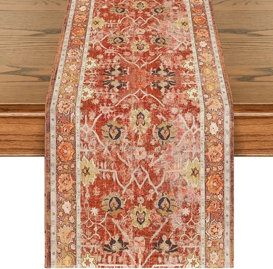 Artoid Mode Boho Bohemia Style Red Orange Fall Table Runner, Country Rustic Farmhouse Magical Kitchen Dining Table Decoration for Home Party Decor 13x72 Inch