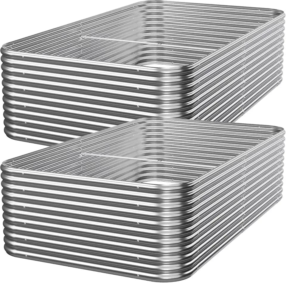 2 Pack Tall 8x4ft Galvanized Raised Garden Bed Outdoor, Metal Garden Bed for Vegetables, Above Ground Garden Box for Flower, Steel Raised Beds for Gardening