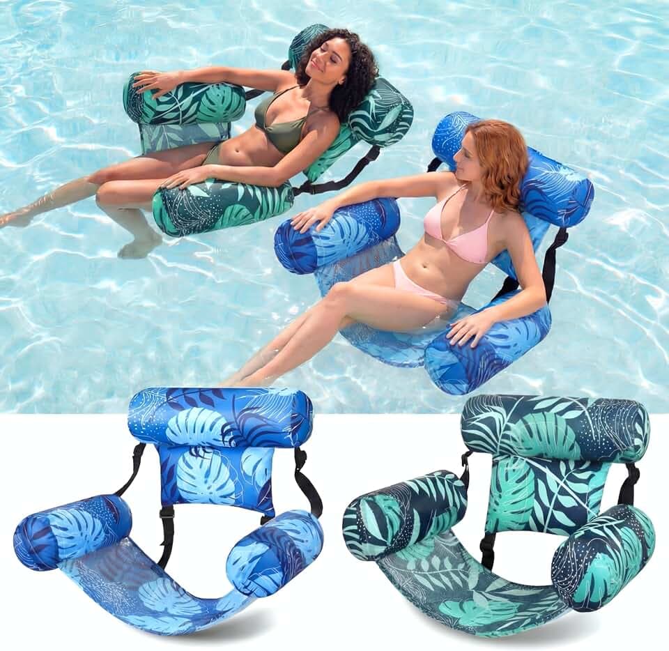 Blueweenly 2 Pack Pool Float Lounge Chair, Tropical, Blue,Dark Green