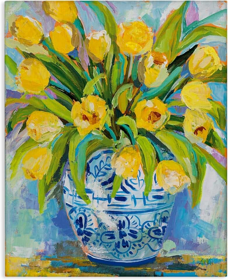 Expressive Yellow Tulips Vase, 24 x 30 Inch Canvas Wall Art