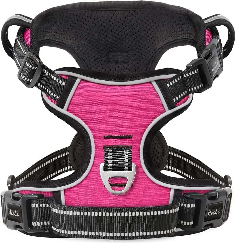 HEELE Hundegeschirr ohne Zug, Brustgeschirr für kleine Hund, einstellbares reflektierendes Hunde Geschirr, atmungsaktive Hundegeschirre mit gepolstertem Griff, No-Pull Dog Harness, Fuchsie, XS