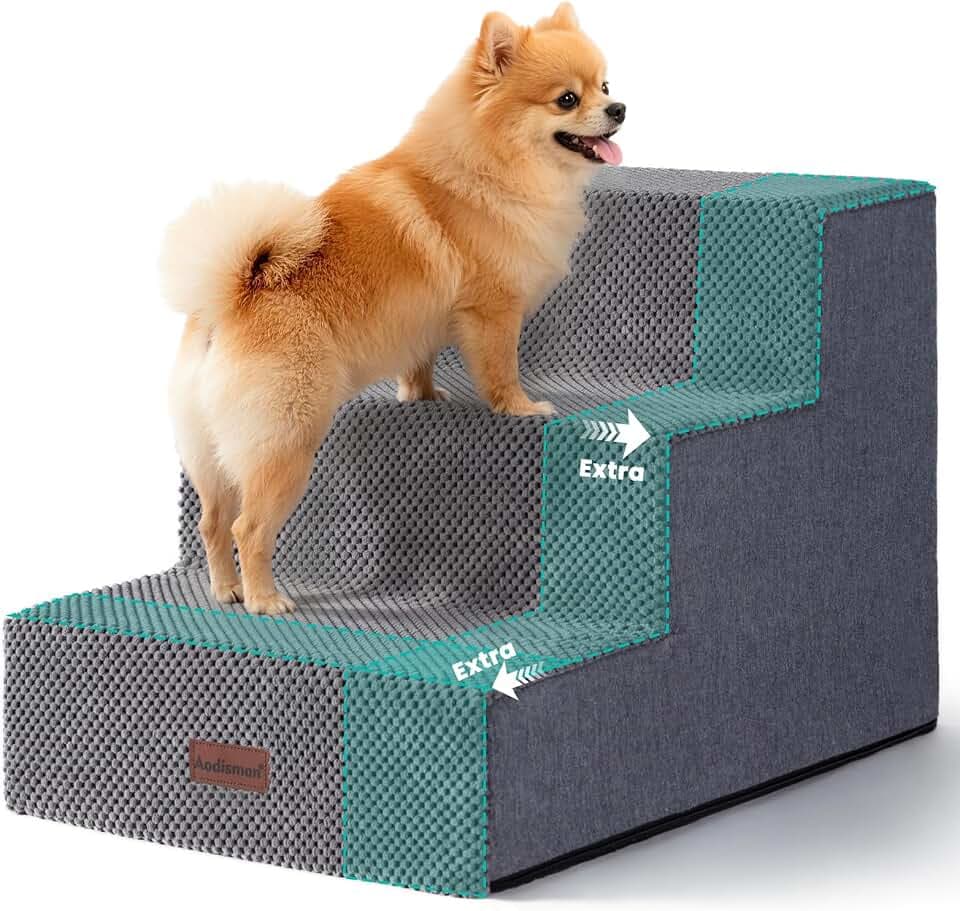 Aodisman Dog Stairs for Small Dogs,3-Step Wide Pet Stairs for Couch & Bed