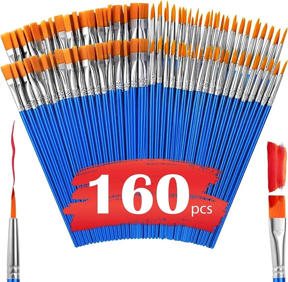 AROIC Small Paint Brushes Bulk,160 Pcs Acrylic Flat Round Pointed Brushes