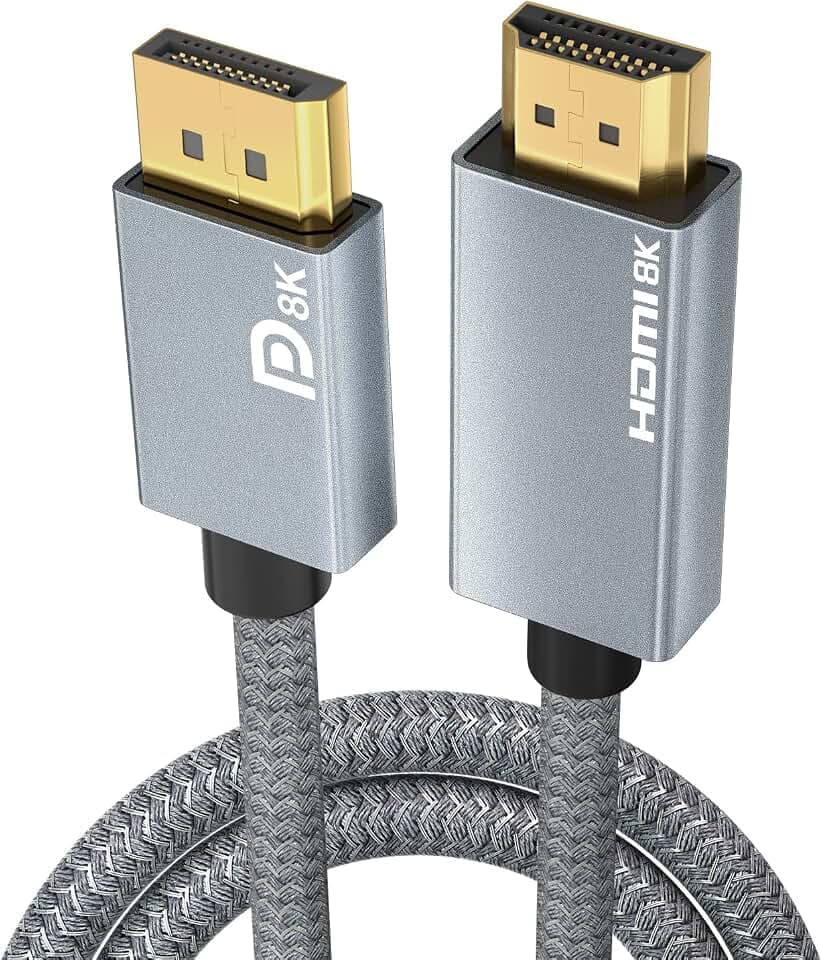 DisplayPort 1.4 auf HDMI 2.1 8K Kabel, DisplayPort auf HDMI Adapterkabel,mit 8K@60Hz 4K@120Hz 144Hz 2K@240Hz, HDR, Dolby, HDCP 2.3, DSC 1.2 für TV, Projektor, Monitor, AMD NVIDIA Graphics (3M)