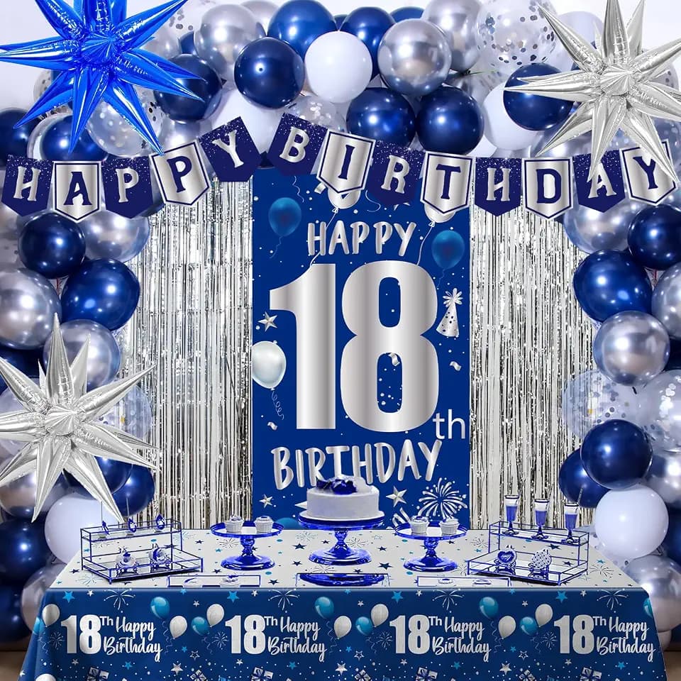 18th Birthday Decorations for Boys Men, Blue Happy 18 Birthday for Girls