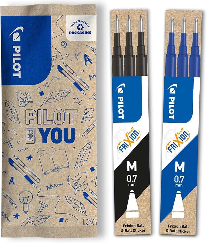 PILOT - 6 Ersatzminen FriXion Ball - Radierbar - Schwarz, Blau