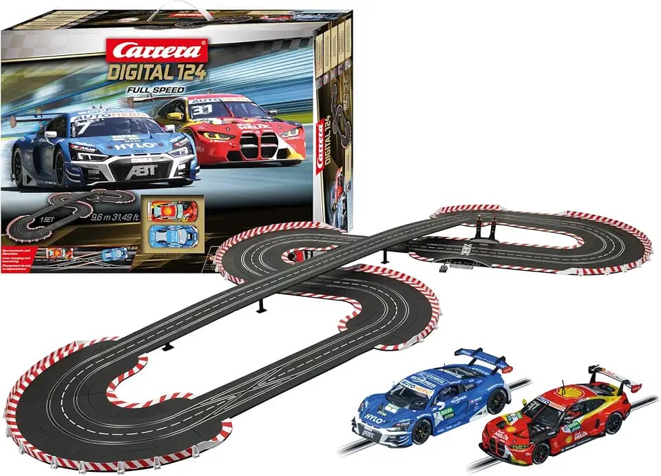 Carrera - 20023633 I Full Speed I Digitale Premium I Rennbahn I Mit Ghost I und Safety Car I Funktionen I Bis zu 4 Fahrer gleichzeitig I Extra breite Schienen für optimales Driften