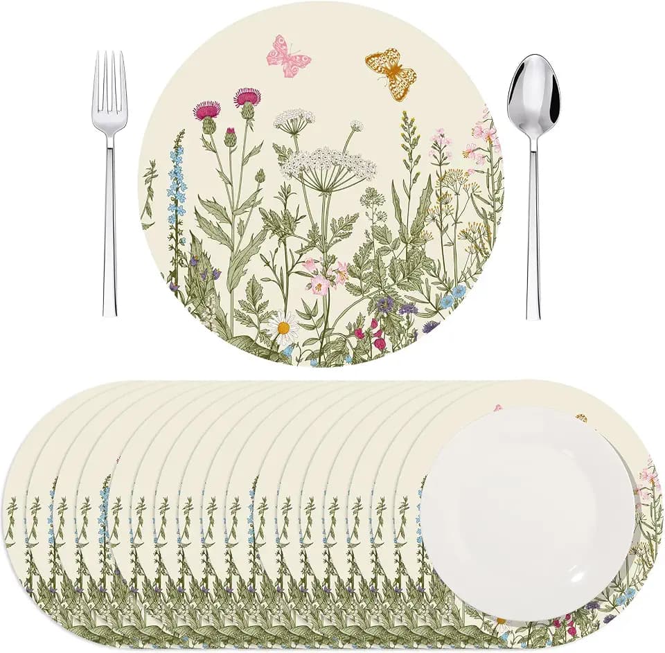 100 Pcs Round Paper Placemats Disposable Floral Placemats