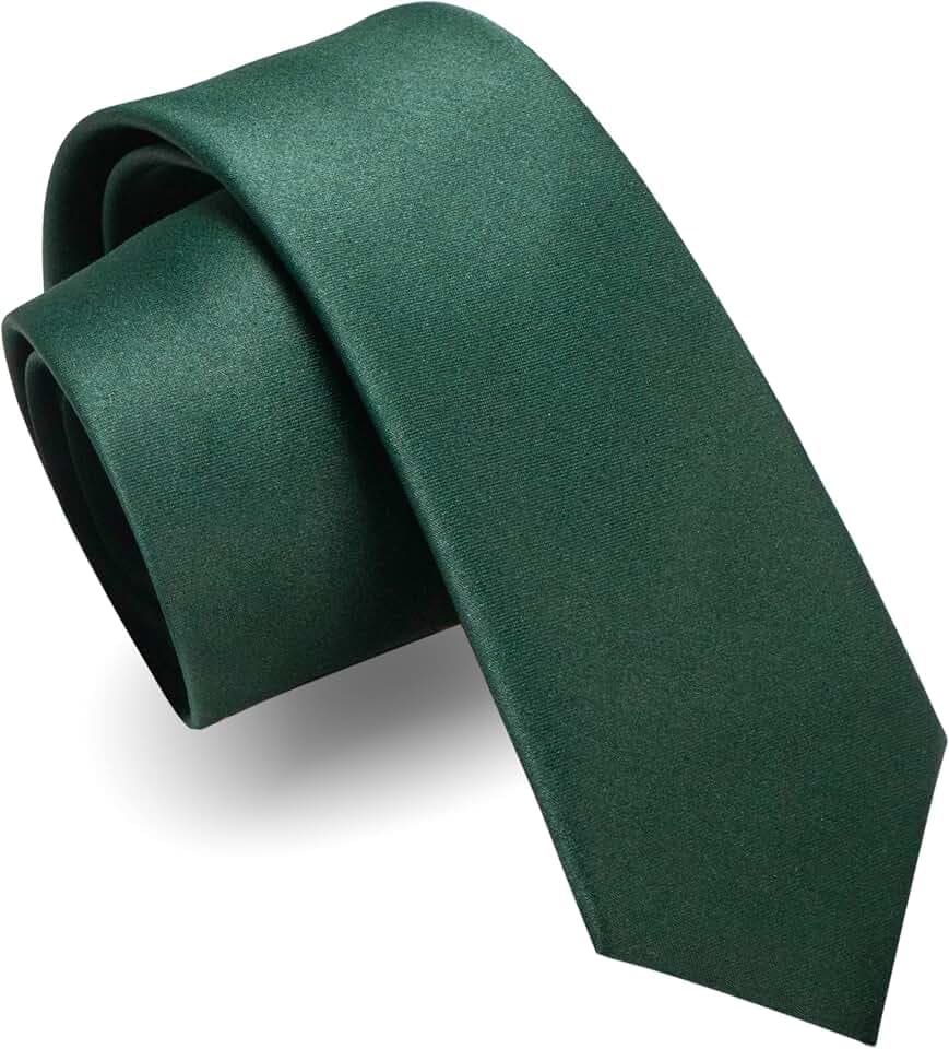 RBOCOTT Krawatte für Herren, einfarbig, schmal, 6 cm, 6 cm, dunkelgrün, One size
