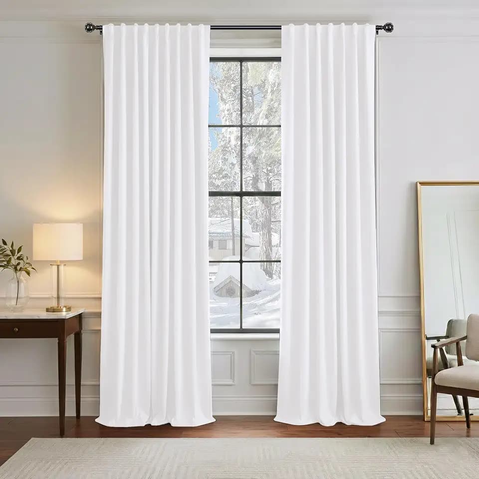 PONY DANCE 50% Light Filtering Curtains 84 inch Long, Back Tab & Rod Pocket Nursery Room Darkening Curtains for Bedroom and Living Room Decoration, 52 Inches Wide, 2 Panels Set, Pure White