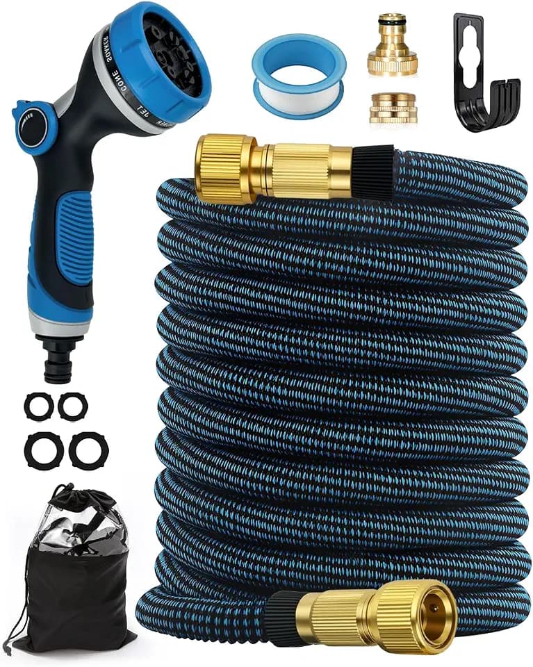 Flexibler Gartenschlauch 15M/50FT, Wasserschlauch 3/4 zoll und 1/2 zoll mit 10-Funktions-Düse, dehnbarer Wasserschlauch für Gartenarbeit, Waschen und Reinigen
