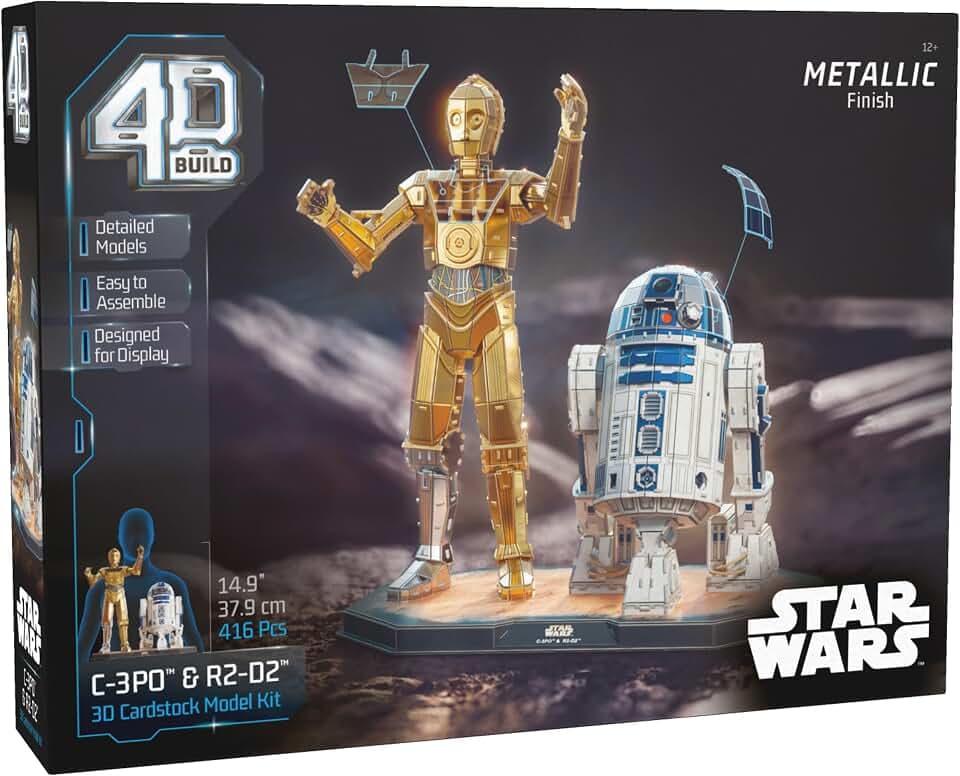 4D Build -4D Build,C-3PO und R2-D2 Star Wars Sammlerstück, Bauspielzeug, 3D-Puzzle für Erwachsene und Jugendliche, 416 Teile, ab 12 Jahren (Spin Master 6074268)