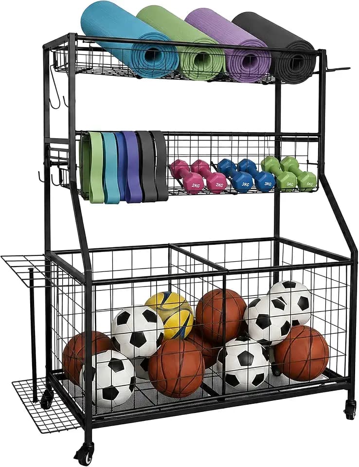 Relaxdays Sportgeräte Aufbewahrung, HBT: 116 x 91,5 x 43 cm, schwarz
