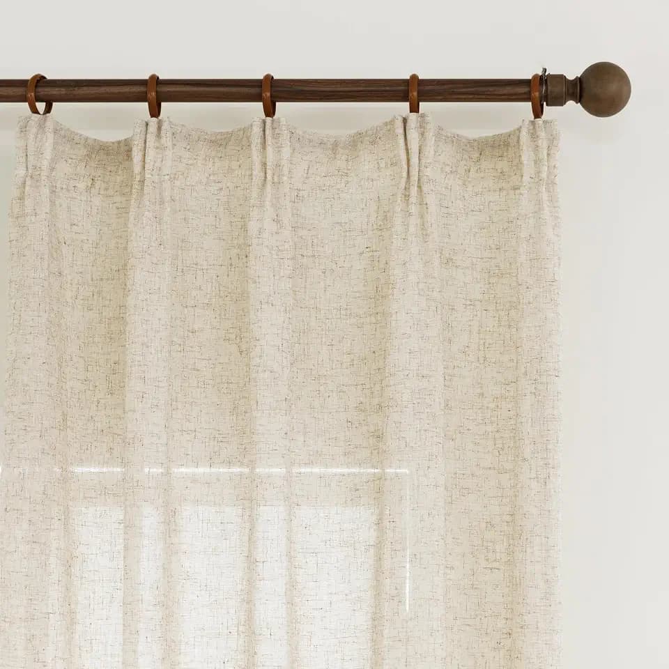 Flax Linen Sheer Curtains & Drapes 90 Inches Long Pinch Pleat Living Room