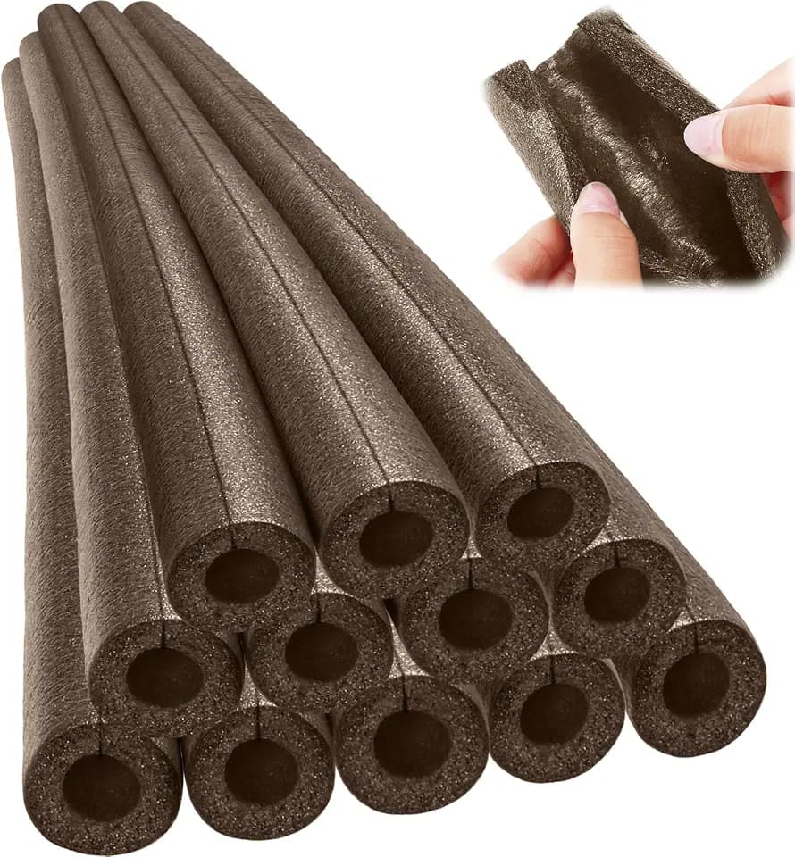 Amylove 12 Pcs 3.3 Feet Foam Pipe Insulation Foam Tube Insulating Water Pipe Pool Swim Noodles Pre Slit Heat Preservation Pipes Covers for Tubing Outdoor Winter Freeze Protection(Brown,3/4 Inch)