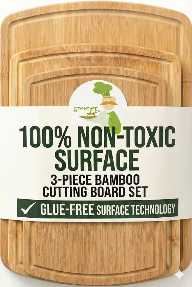 SAFEST Extra Large Bamboo Cutting Board Set of 3 with Glue-Free Surface Technology - Extra Spacious Wood Cutting Boards for Kitchen and XL Chopping Board Set - Replacements for Life