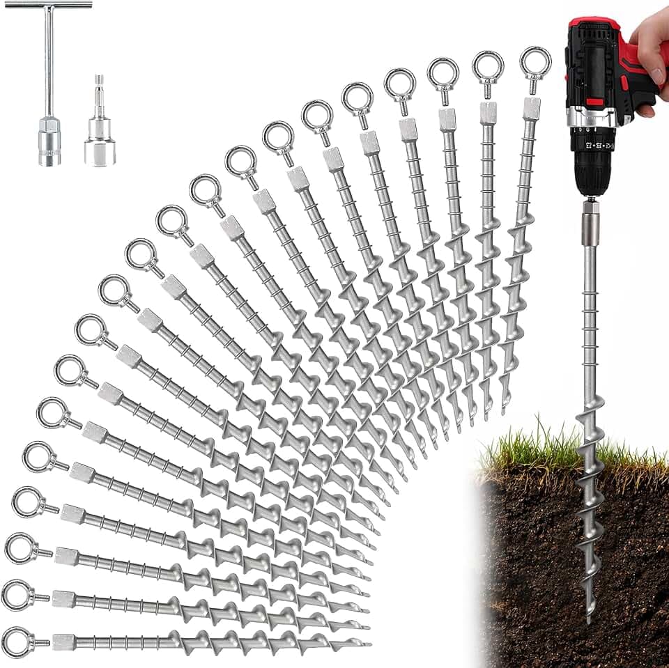 20 Pcs 12" Heavy Duty Aluminum Ground Anchors Screw in Tent Stakes