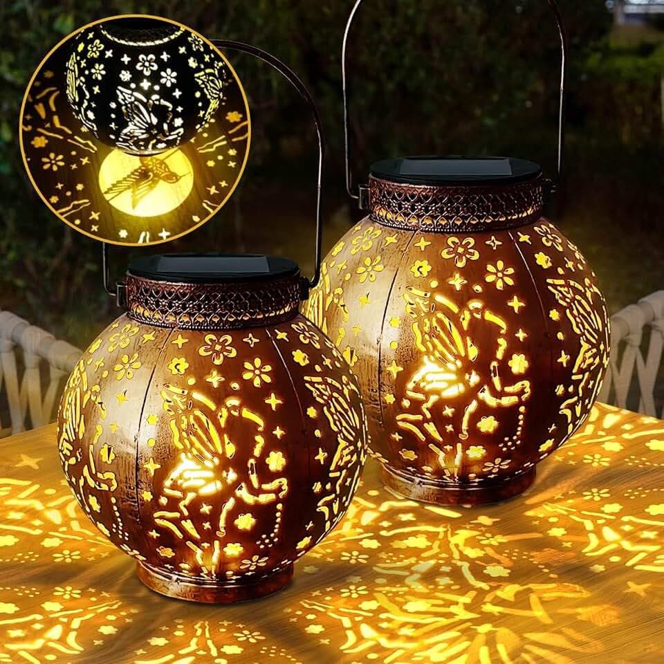 Solarlaterne für Außen, 2 Stück LED Metall Solar Laternen für Draußen Hängend/Stehend, IP65 Wetterfest, Outdoor Solarlampen für Außen Gartendeko für Garten, Tisch, Balkon, Terrasse, Weg