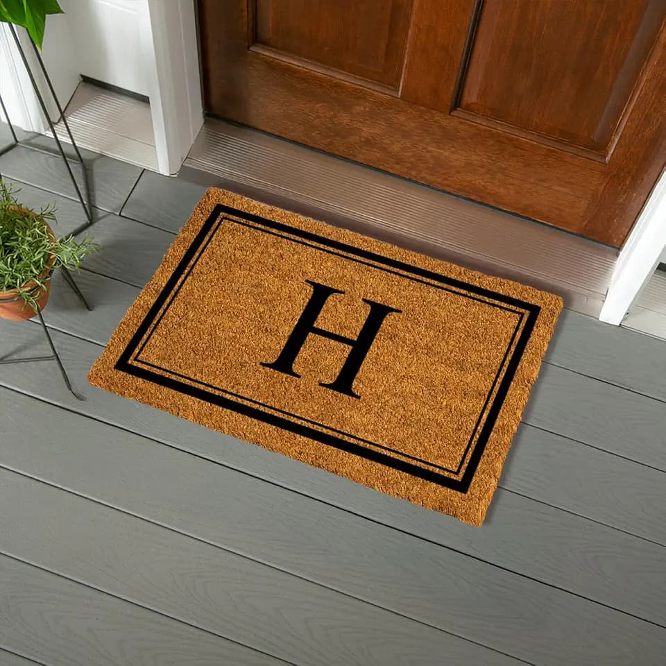 Evergreen Flag Monogram Letter H Entrance Doormat | 28 x 16 inches | Dirt Catching Natural Coir | All-Season | Non-Slip Backing | Indoor and Outdoor Home Decor