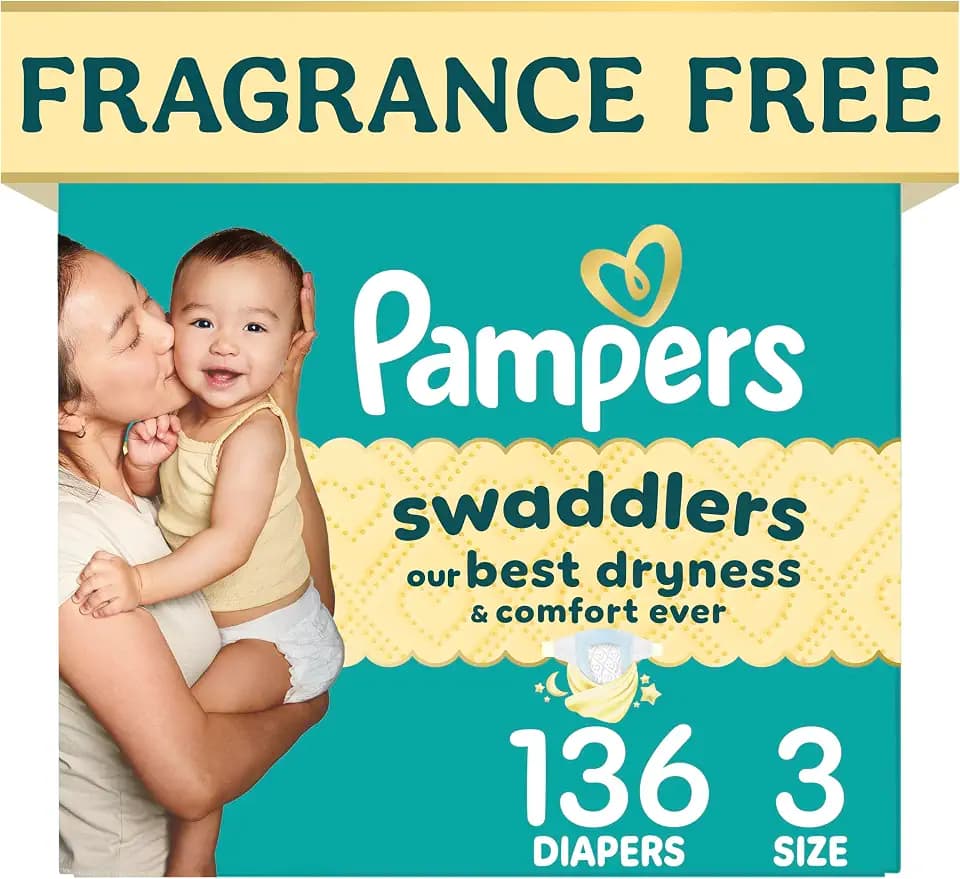 Swaddlers Diapers, Size 3 (13-26 lbs), 136 Count, Fragrance Free, Hypoallergenic, Absorbent, Pediatrician Recommended, Skin Safe