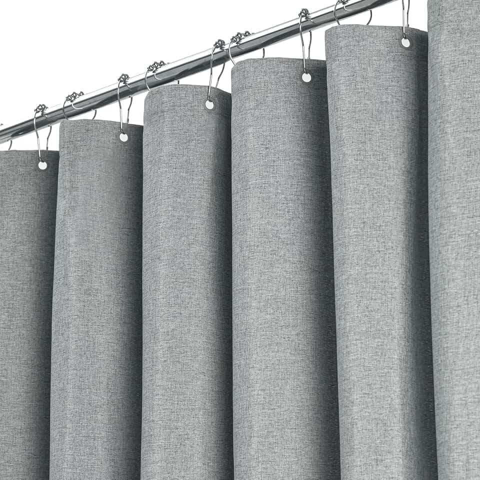 BTTN Duschvorhang Stoff 240x180 cm Breit Leinenoptik wasserdicht, Grau