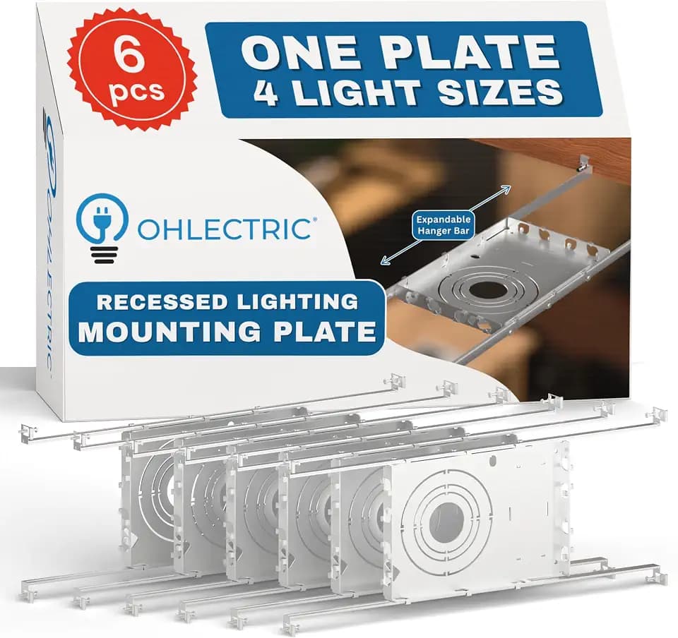 OHLECTRIC Recessed Light Mounting Plate, Rough-in Plates. Multi-Size 2” 3” 3.½” 4” Adjustable Symmetric Holes - Recessed LED Rough-in Bracket. Extendable Hanger Bars from 13” - 25”. (6 Pack)