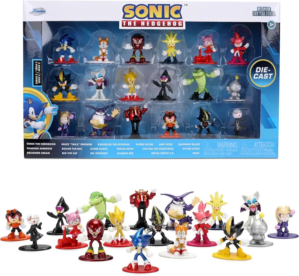 Jada Sonic the Hedgehog Nano Metalfigs 18 Pack Series 2 Die-Cast Figure Set – Includes Sonic, Shadow, Amy Rose, Rouge Toys
