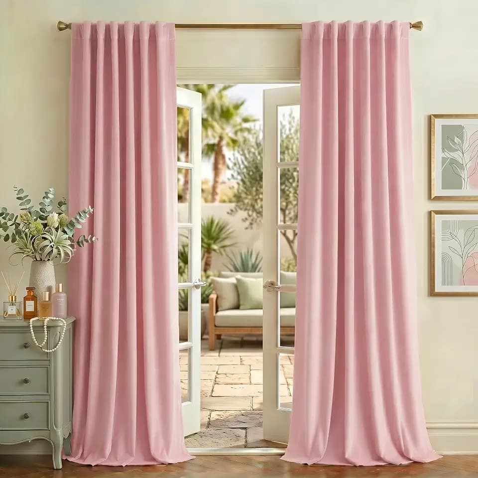 NICETOWN Blush Pink Velvet Curtains Panels 10 ft Long Floor to Ceiling