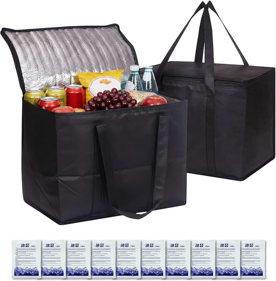 2 Stück 40L Kühltasche Groß,10 Ice Bag,Kühltasche Faltbar（41x26x33cm）,Kühltaschen, Cooler Bag,Thermotasche Groß für Einkauf,Camping & Picknick,Isolierte Kühltasche mit Strapazierfähigem Innenfutter