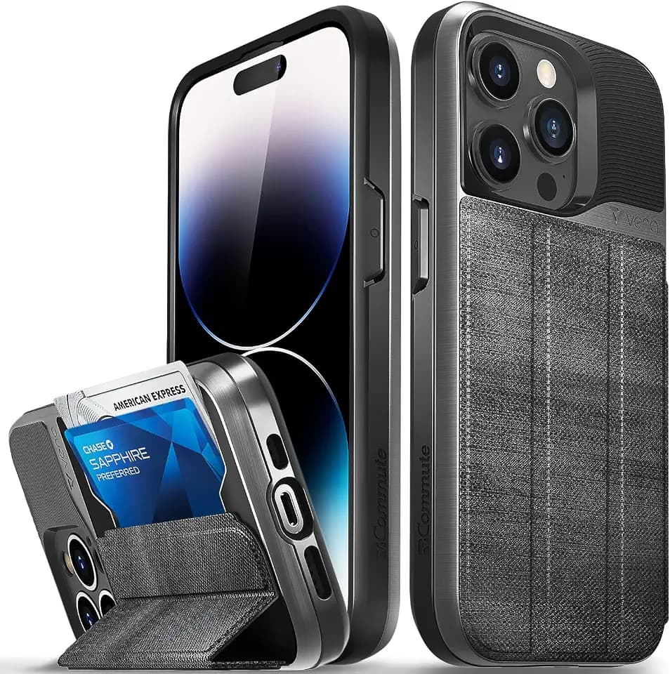 VENA vCommute for iPhone 14 Pro Wallet Case, Black Slate