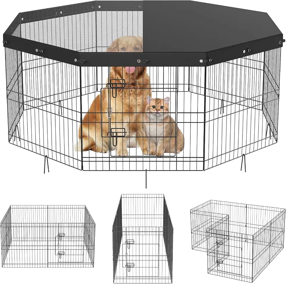VEVOR Dog Playpen, 24" H 8-Panel Foldable Metal Pen with Top Cover & Door
