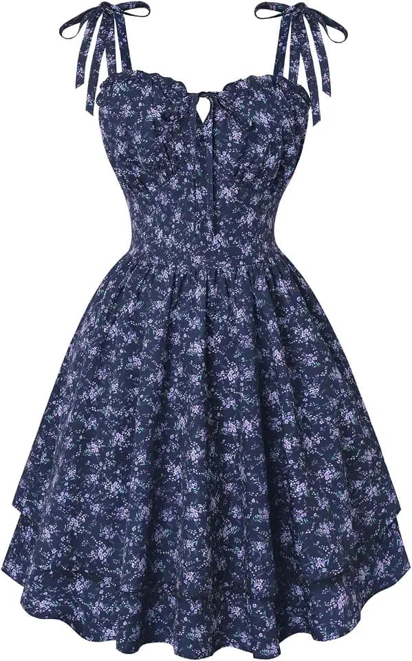 SCARLET DARKNESS Damen Blumen Trägerkleid Sommer Korsett Kurz Minikleid