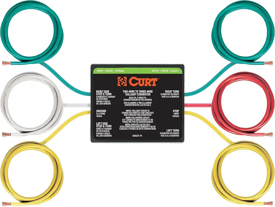 CURT 56196 2-to-3-Wire Taillight Converter for Dinghy Towing, Splice-in