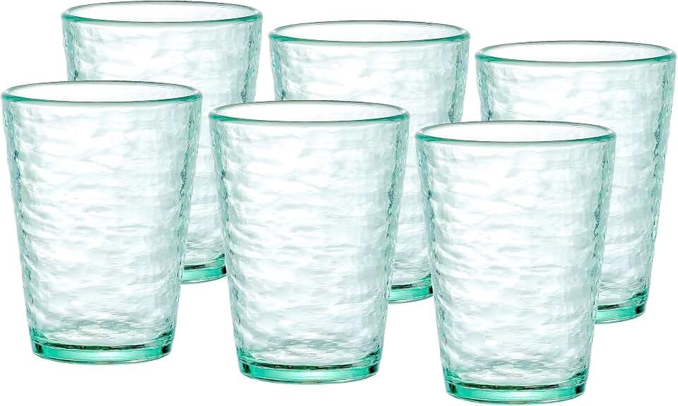 KLIFA- RIPPLE- 16 ounce, Set of 6, Acrylic Tumbler Drinking Glasses Cups, BPA-Free, Stackable Plastic Drinkware, Dishwasher Safe, Green
