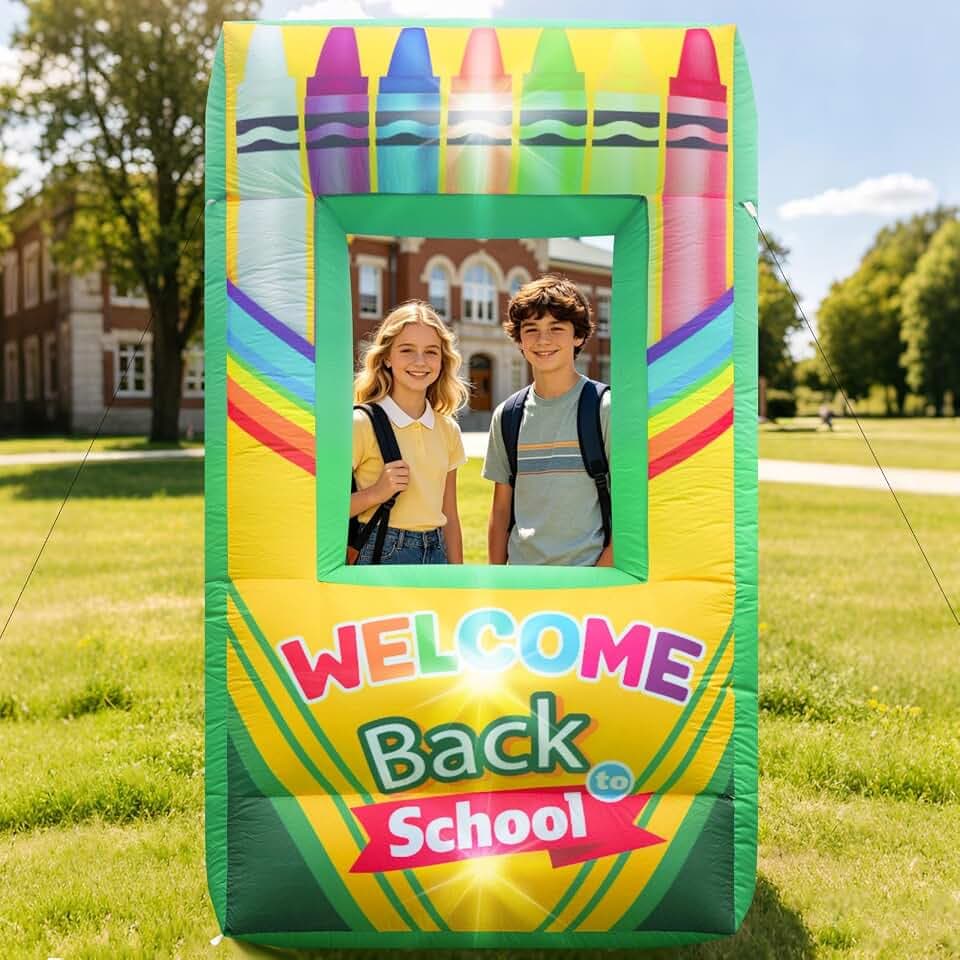 5.9FT Inflatable Crayon Photo Prop, Back to School Party Decoration First Day of School Photo Booth Crayon Selfie Frames for Welcome School Party Decors Outdoor Yard Garden Decor