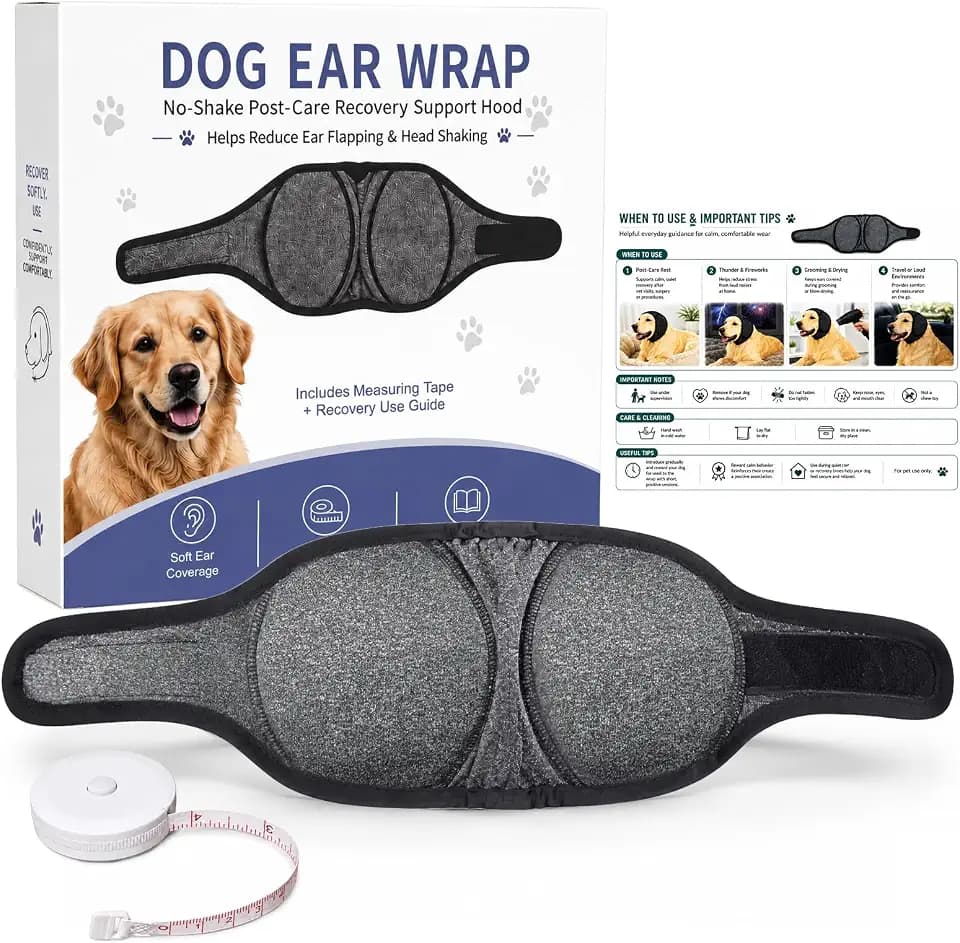 Dog Ear Wrap for Dogs, Post-Care Recovery Support Hood with Adjustable Fit, Soft Dog Ear Cover for Ear Hematoma Care, Helps Reduce Ear Flapping & Head Shaking, for Small, Medium & Large Breeds