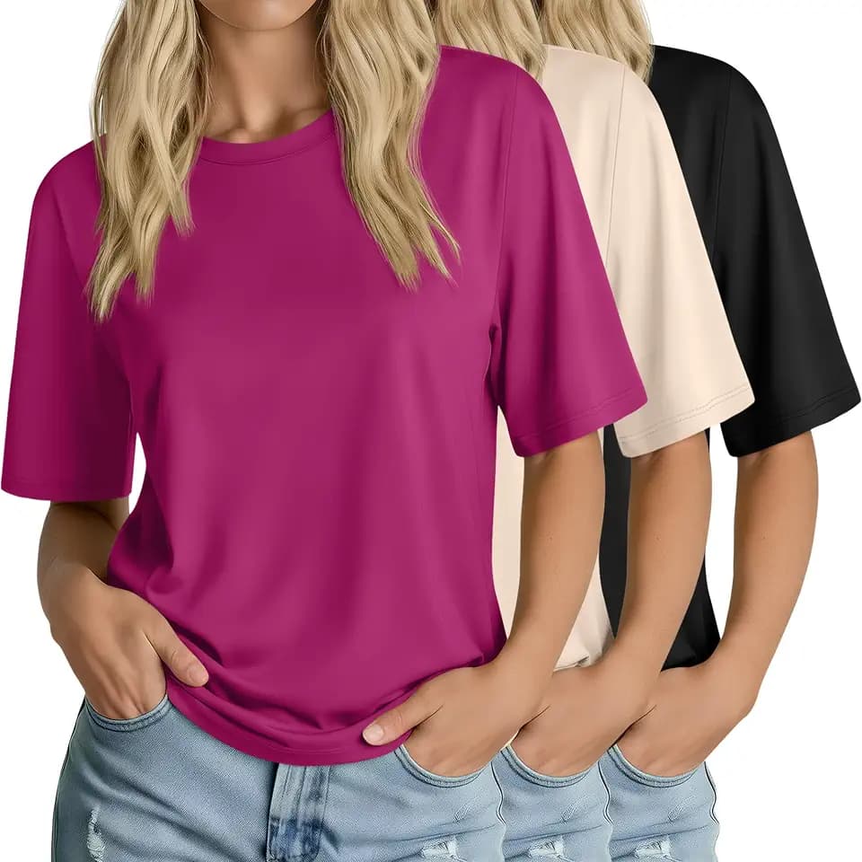 Huukeay 3 Pack Women's Half Sleeve T-Shirts Basic Tees