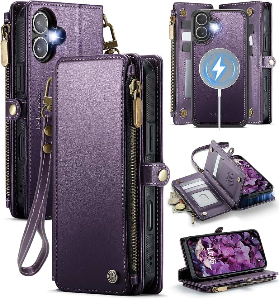 Defencase for iPhone 16 Phone Case Wallet Compatible with Magsafe, Purple