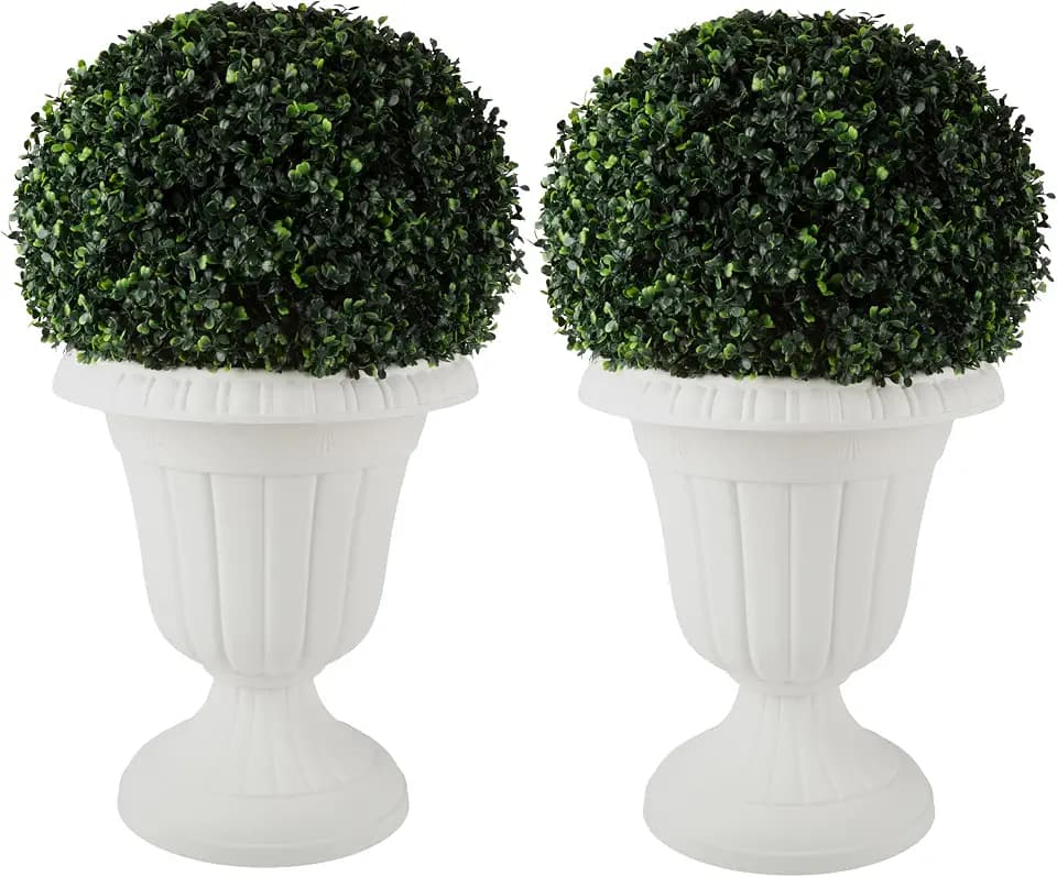 Pure Garden Outdoor Planter Flower Pots, White, 16x18-Inch, 2-Pack