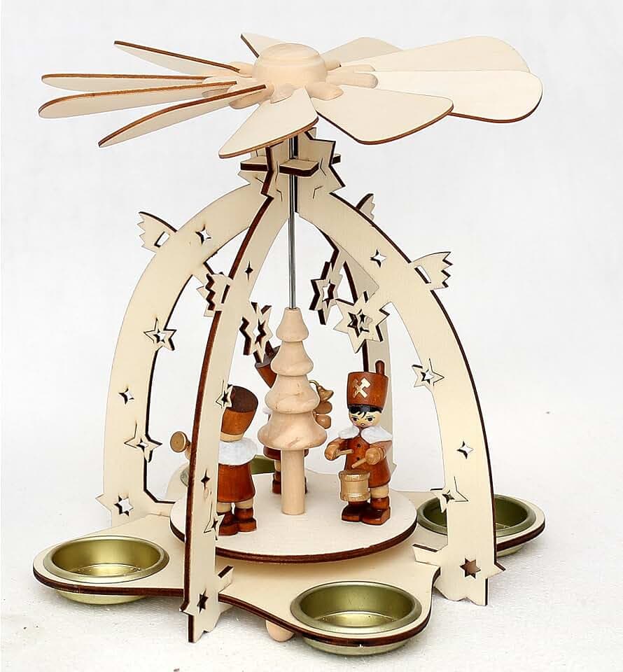 Holz Pyramide mit Bergmannsfiguren, für 4 Teelichte geeignet, ca. 23 cm