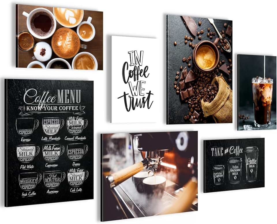 Novart Wandbilder Kaffee Coffee - KOMPLETT AUFHÄNGFERTIG - Küche Esszimmer Küchenbilder - 7 Moderne Mood-Bilder - N027771a