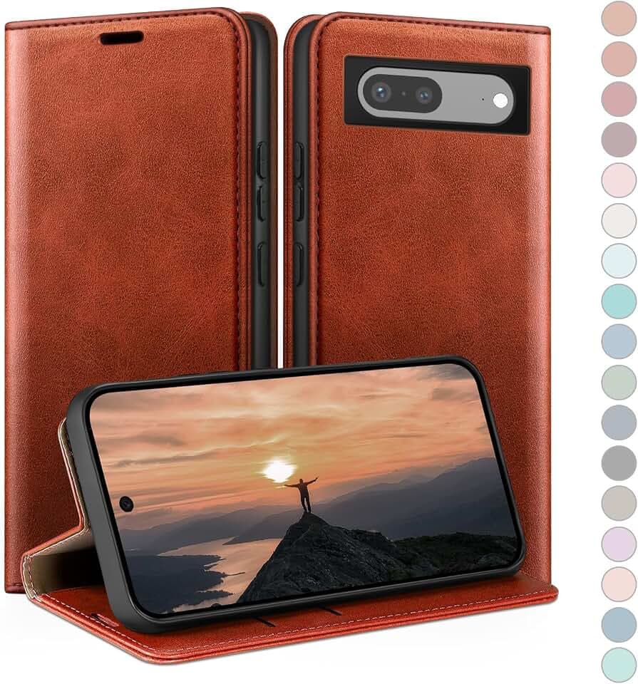 HUOUH für Google Pixel 8 5G Hülle mit RFID Schutzhülle aus Lederhülle Handyhülle,360 Grad Schutz Case,Kartenfach Leder ständer Handy hülle für Pixel 8 Klapphülle Wallet Cover Orange