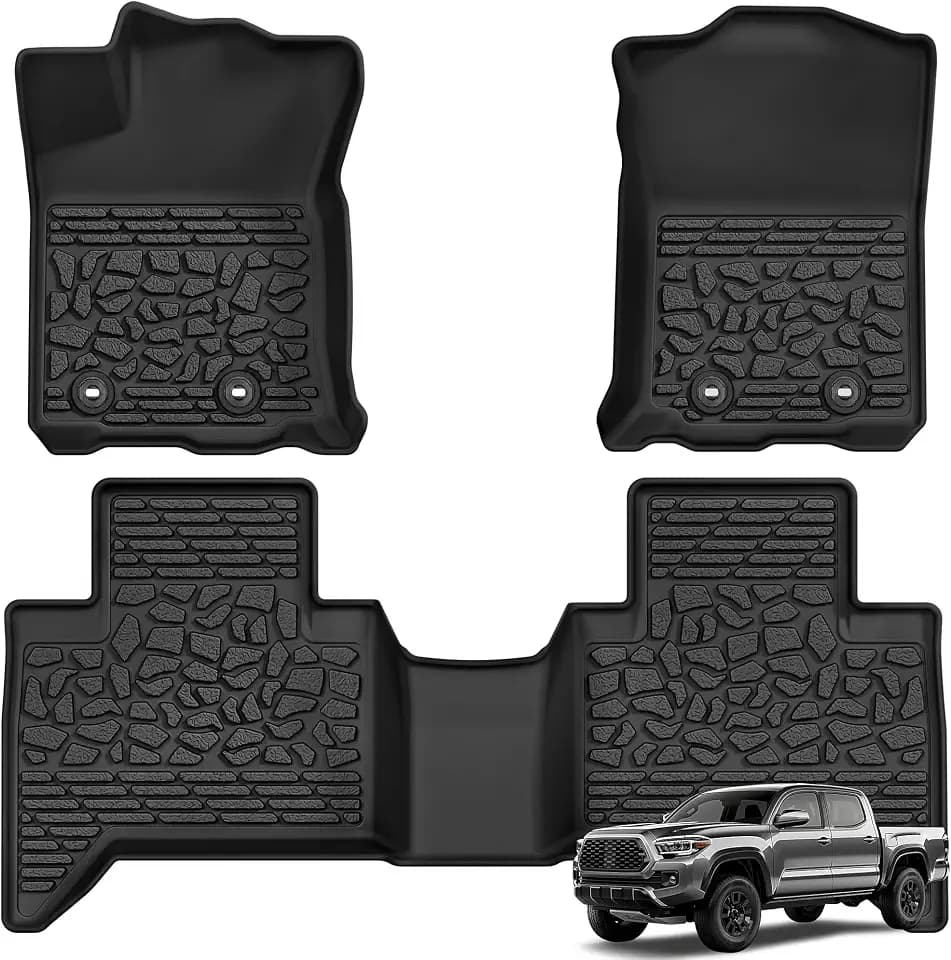 AUTOSAVER88 Floor Mats Fit for Toyota Tacoma 2023-2018 Double Cab (Automatic), Custom Fit for Tacoma SR/SR5/TRD/Limited/Trail TPE All Weather Car Liners, 1st & 2nd Row Liners Car Mats, Black