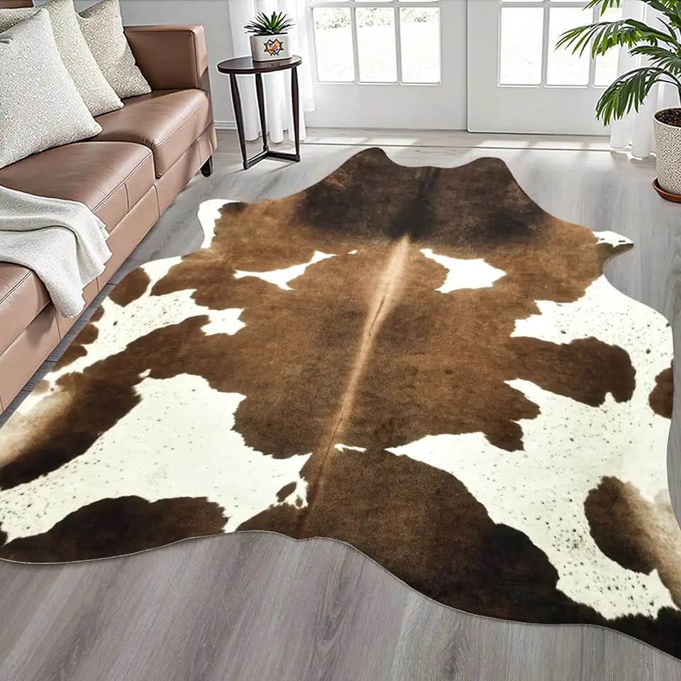 Easycozy Faux Cowhide Large Cow Print Rug - 4.7 x 5.2 Feet