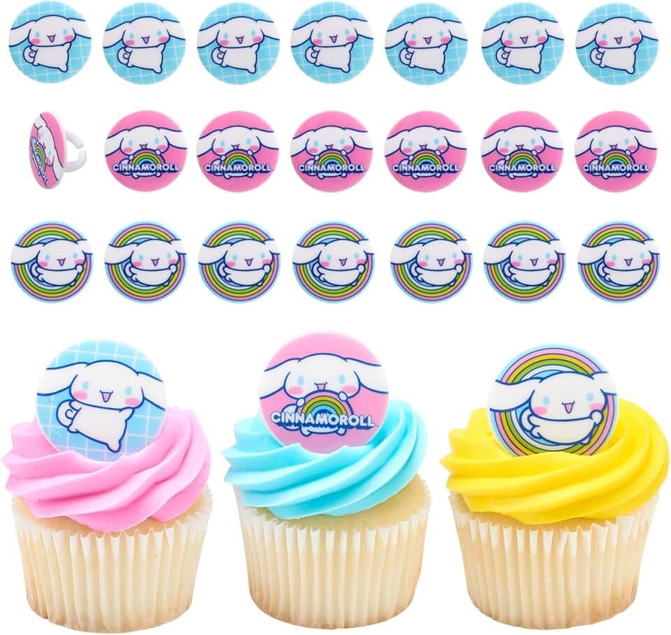 Hello Kitty® Cinnamoroll Cupcake Decoration Toppers | 24 Pack Cake Rings