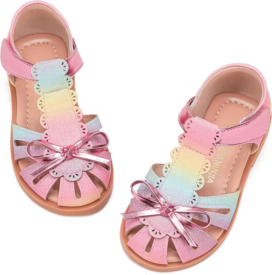 PANDANINJIA Toddler Girls Sandals Closed Toe Summer Dress Shoes