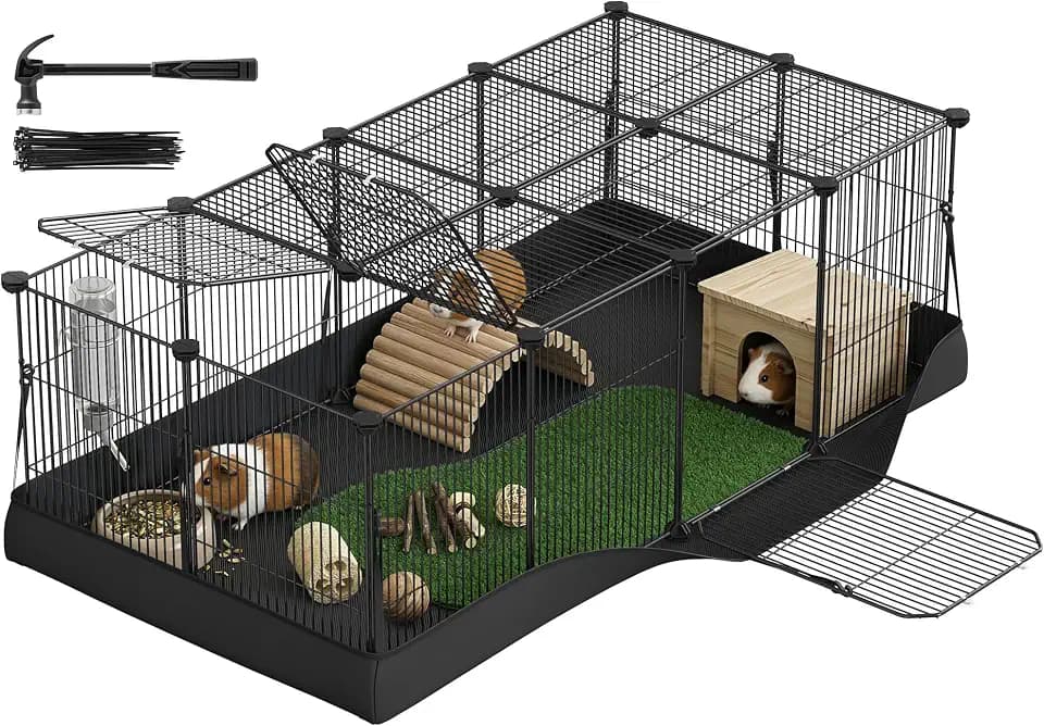 SONGMICS Guinea Pig Cage，Small Animal Playpen with Lid
